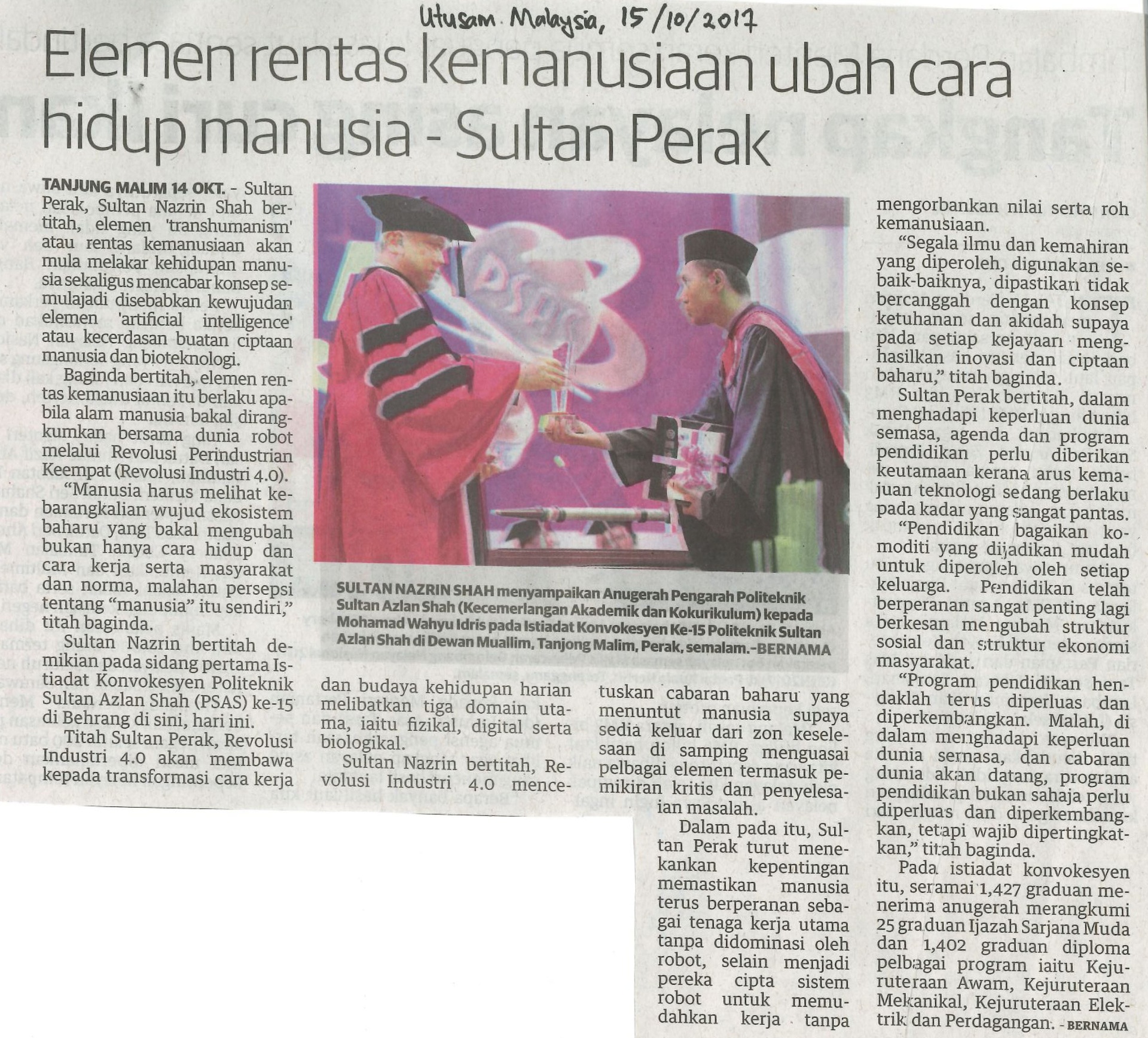 Sultan Nazrin Shah: Bersedia tangani elemen "transhumanism"